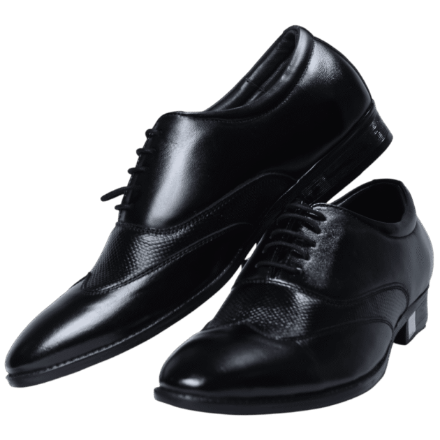 Black leather oxford shoe, single view