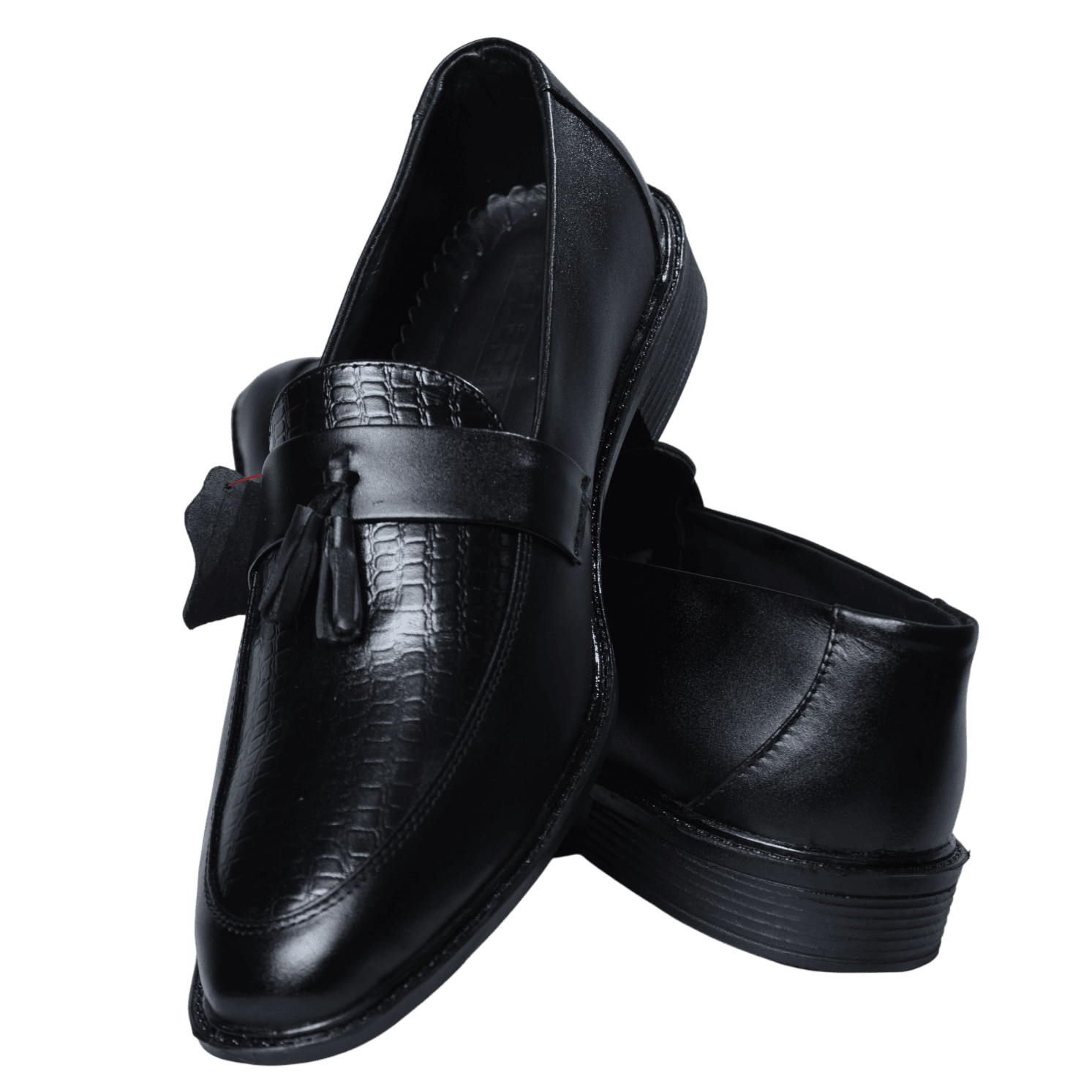 Black leather loafer, single view