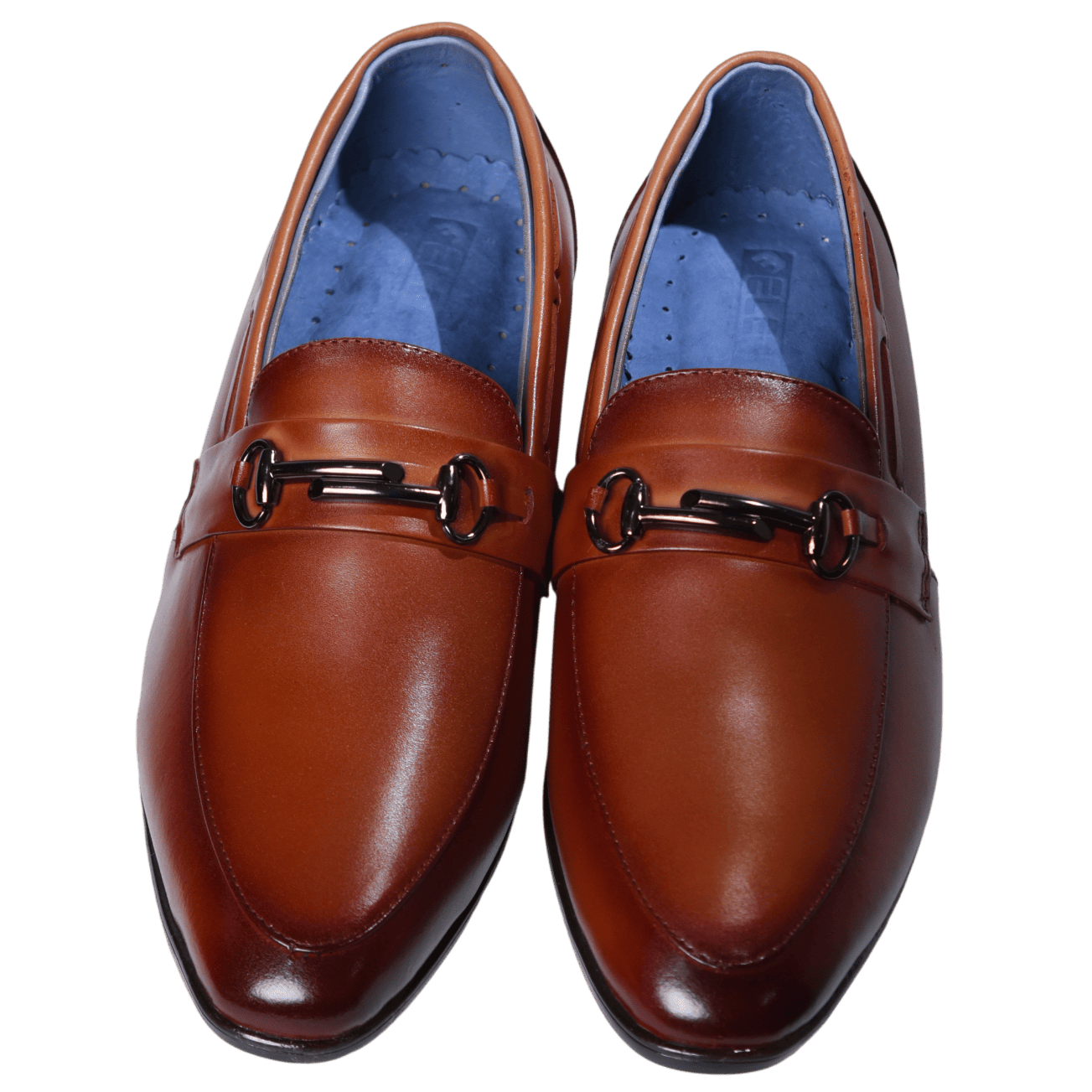 Brown leather loafers with buckle, pair