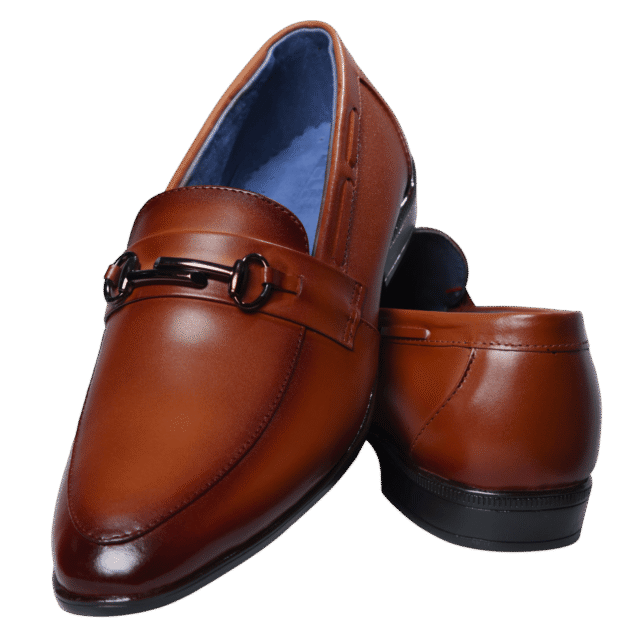 Brown leather loafer, side view