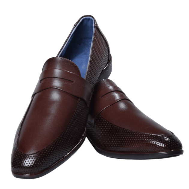 Brown leather loafers with blue lining, pair