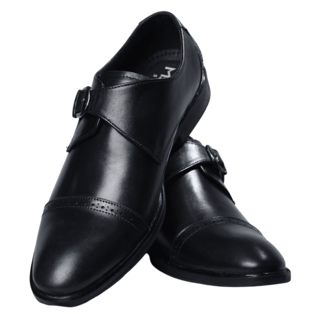 Black leather monk strap shoes, pair
