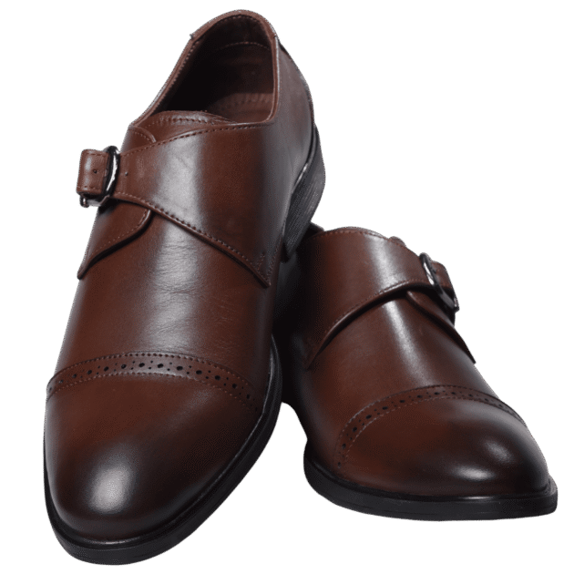 Dark brown leather monk strap shoes, pair