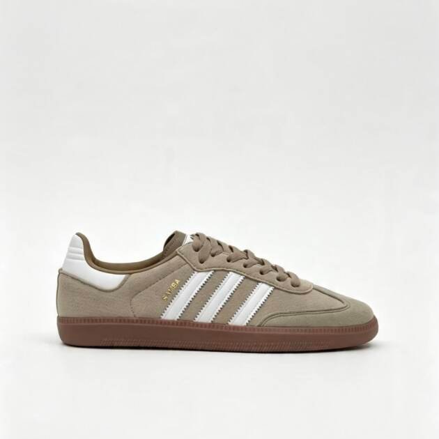 Retro Suede Striped Sneakers – Beige & White